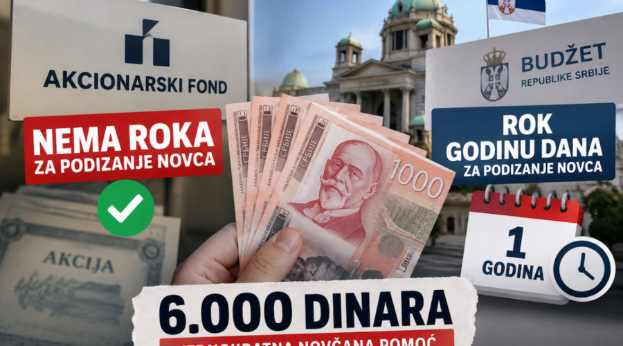 Različiti rokovi za 6.000 dinara: Novac iz fonda može se podići bez roka, iz budžeta u narednih godinu dana