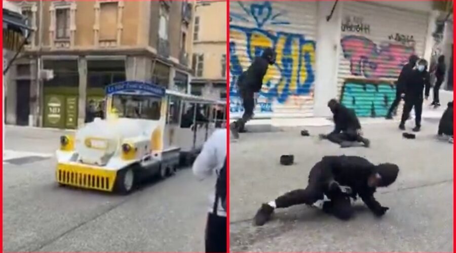 Maskirani demonstranti oteli turistički vozić u Grenoblu