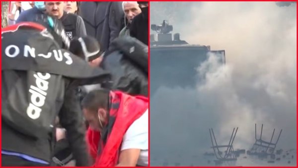 СТРАВИЧНЕ СЦЕНЕ НАСИЉА У ТИРАНИ: Рушили, ломили, чупали металне ограде и плочице с тротоара, има и повређених (ВИДЕО)